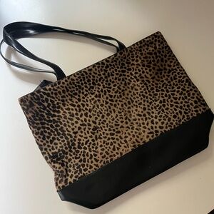 Vintage 90s leopard calfhair and leather tote